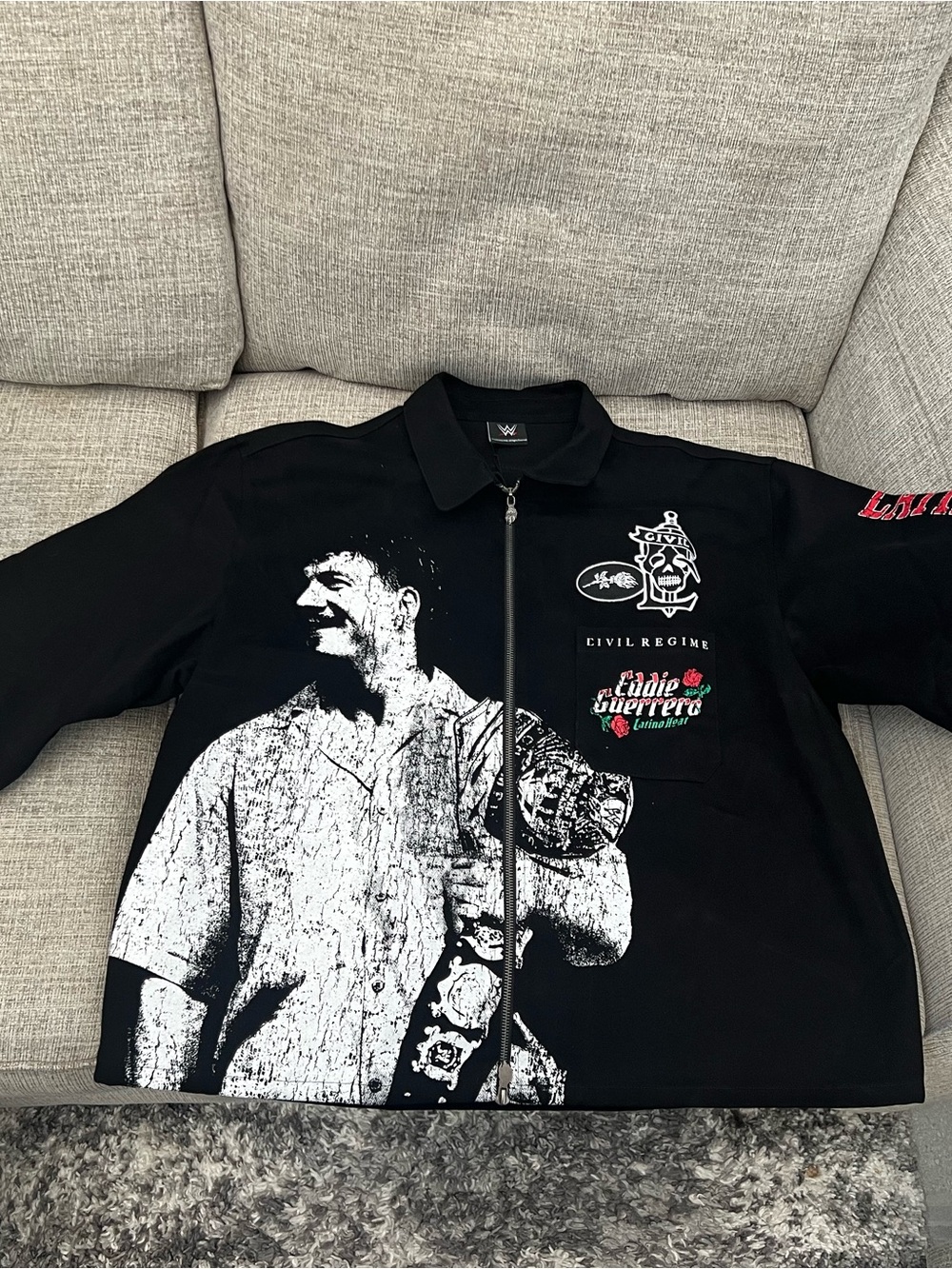 Civil Regime WWE Black Jacket with White Eddie Guerrero Graphic and Red Accents